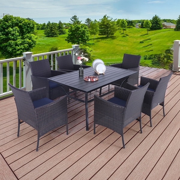 PHI VILLA 7 Piece Outdoor Dining Sets, 60"x38" Rectangular Dining Table